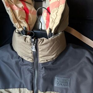 Reversible Burberry Black and Tan Hooded Jacket